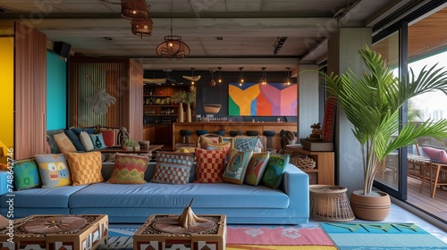 a vibrant Ipanema beach-inspired color palette and a hidden rooftop bar