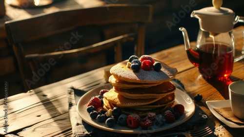 Delicious Breakfast Spread Coffee  Tea  Cookies  and Fresh Fruit