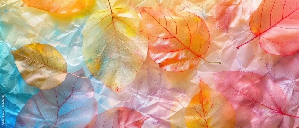 Abstract colorful autumn Mulberry paper handmade with light bright water color background ,texture and creative art shape ,backdrop artistic