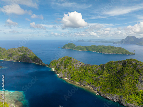 Matinloc Island and Inambuyod Island. Blue sky clouds. El Nido, Philippines. photo