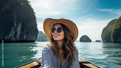 Traveler woman on boat joy fun nature view © CStock