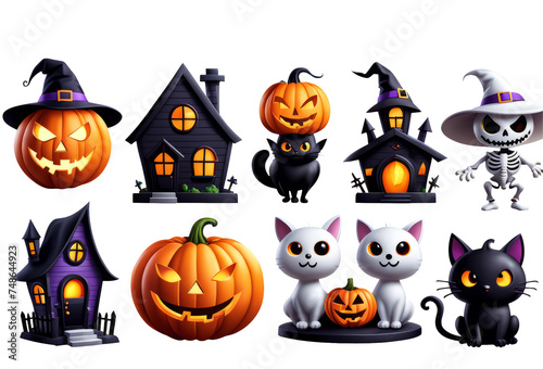 Set of halloween on isolated on transparent png background. Generative ai  