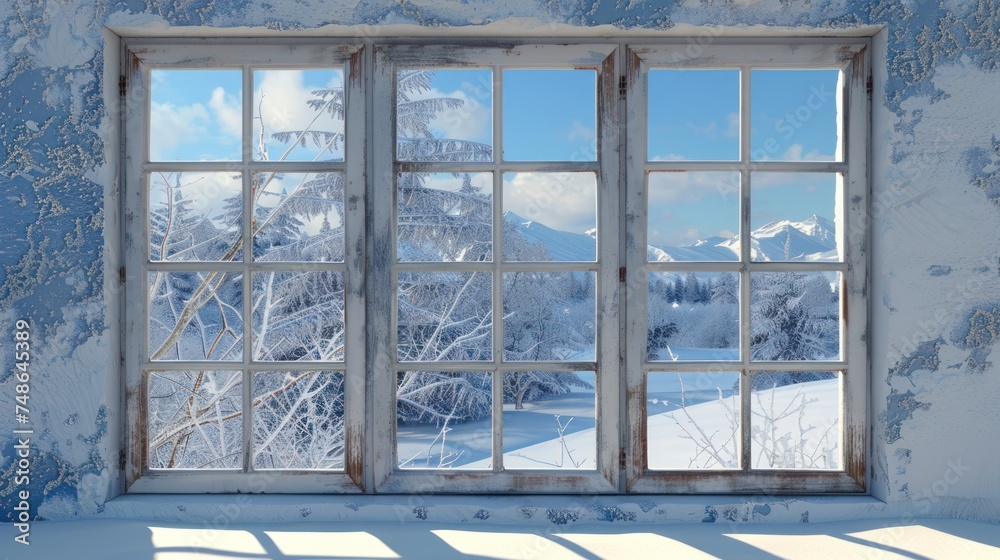 Obraz premium winter background,winter landscape with window.