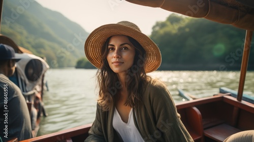 Women and travel, lifestyle concept, Woman travelling on the boat in Asia 