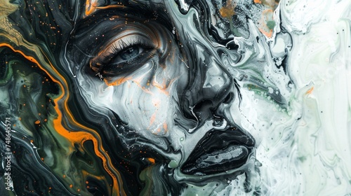 Portrait of a girl, beautiful woman, abstraction, modern art, Flowing art, Liquid marble. Alcohol ink.