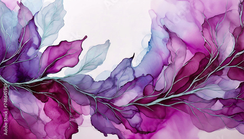 Fioletowe tło, abstrakcyjne liście © Iwona