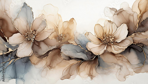 Brązowe tło kwiaty, abstrakcyjna dekoracja