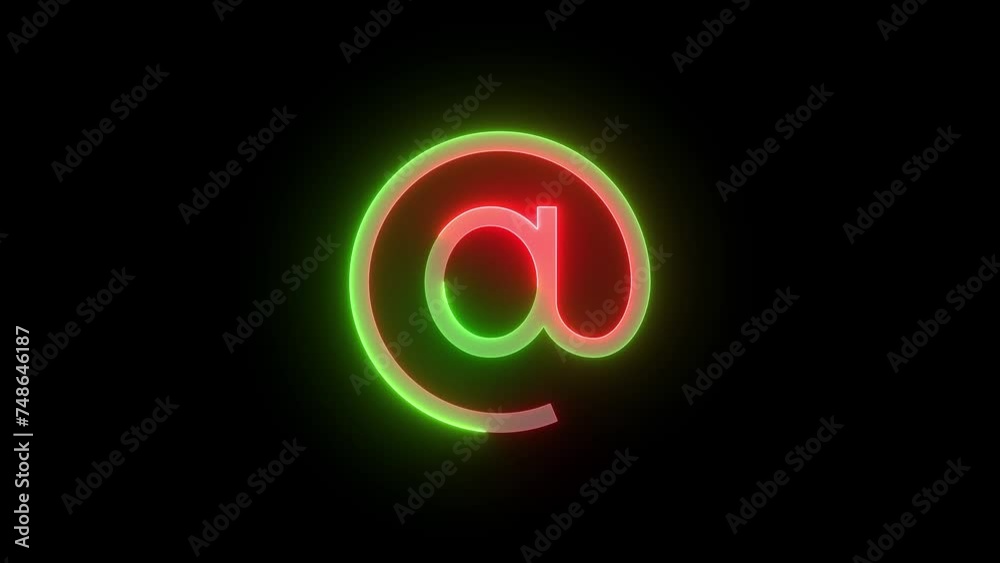 Neon at the rate icon green red color glowing animation black background