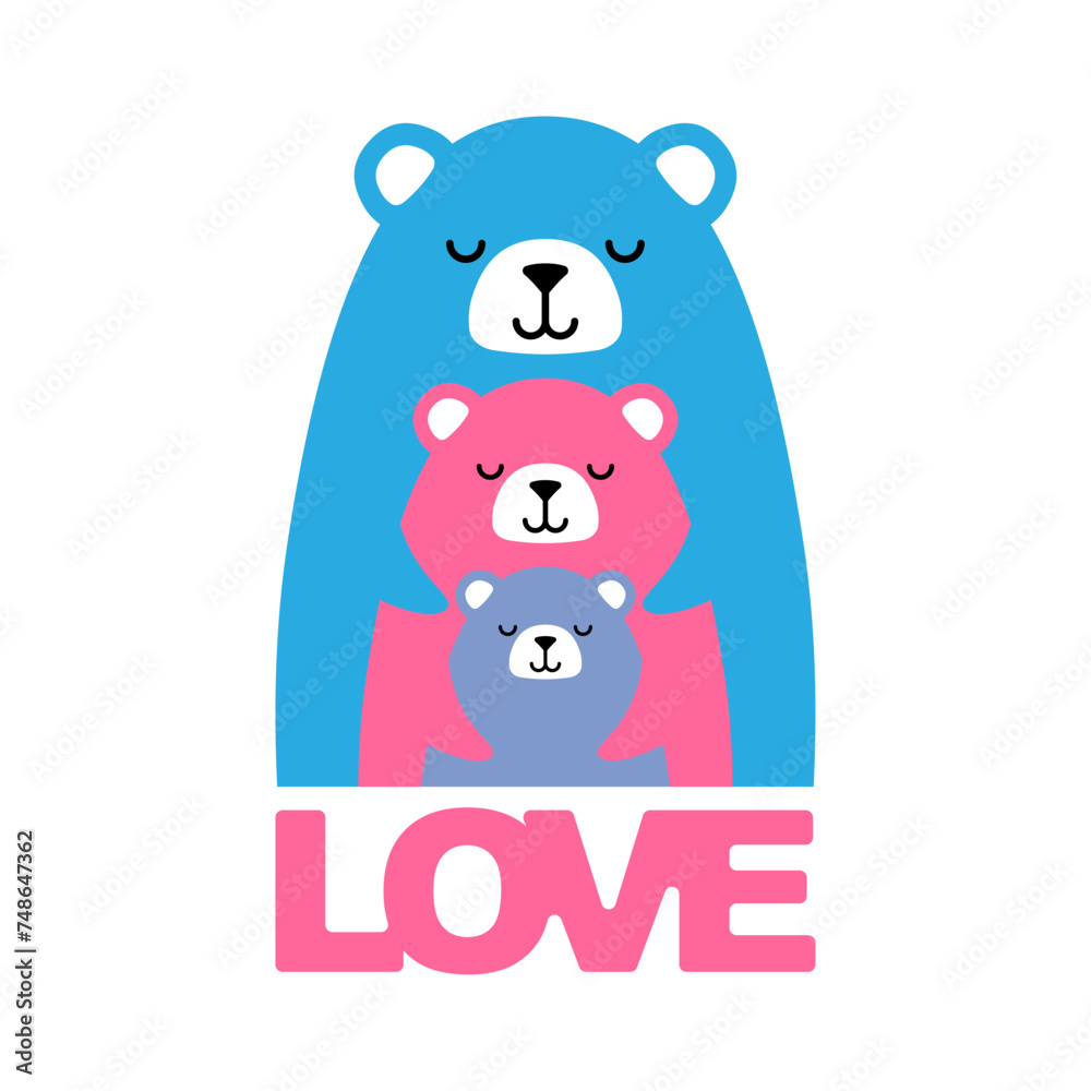 Bear Family symbol. Sign of love and family. Bears hug each other Bear Family symbol. Sign of love and family. Bears hug each other