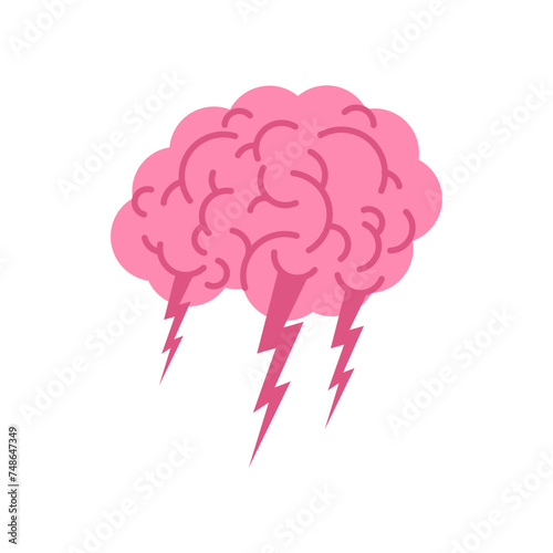 Brainstorm symbol. Brains and lightning icon. © maryvalery