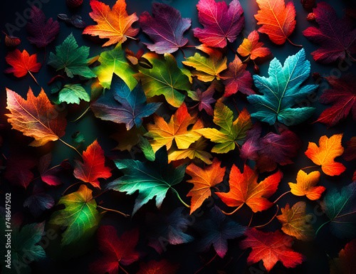 Colorful luminescent leaves. Edited AI generated image 