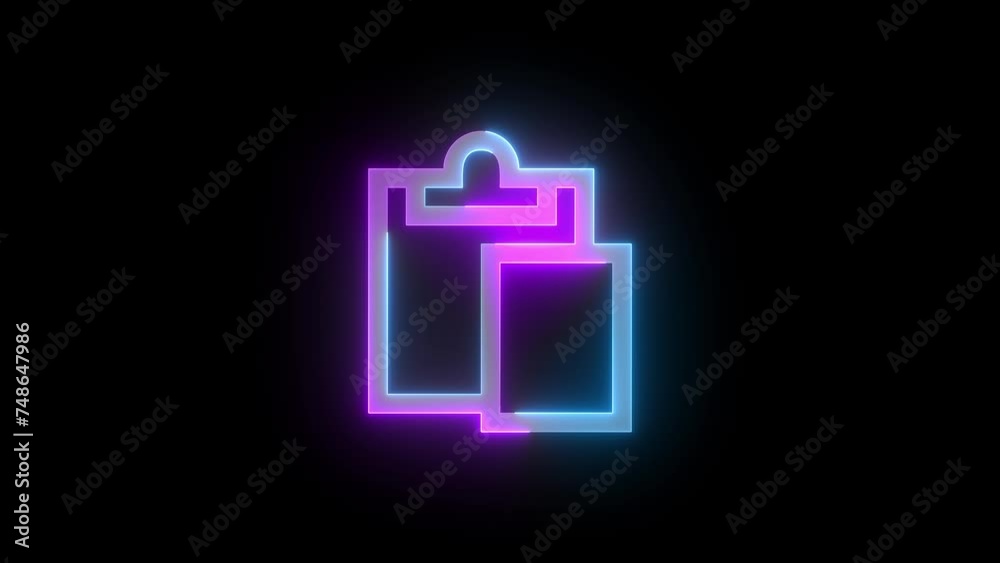 Neon paste icon cyan purple color glowing animation black background