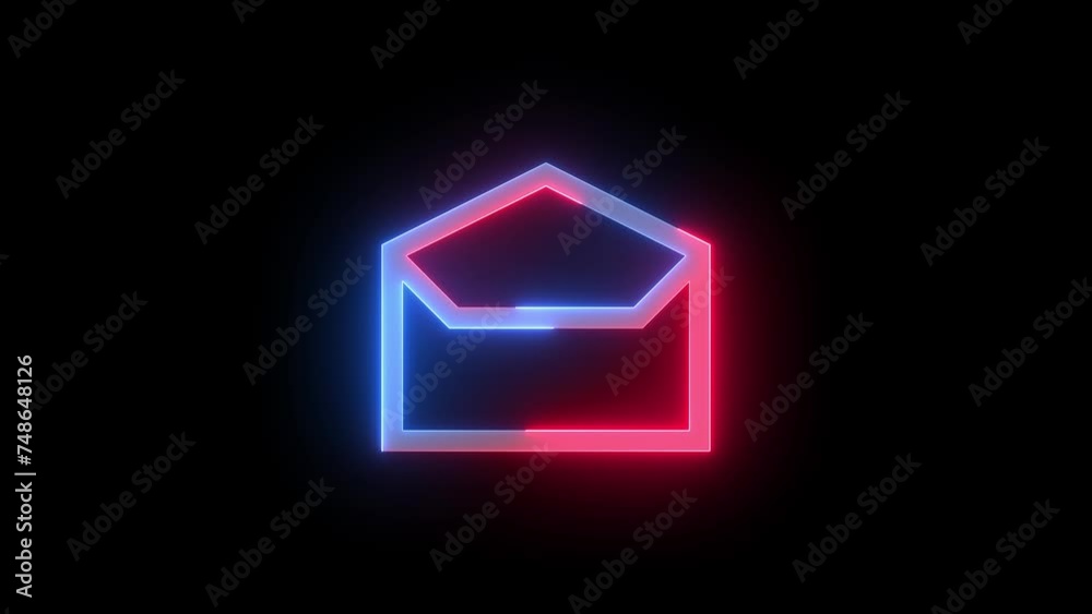 Neon read icon blue red color glowing animation black background Neon read icon blue red color glowing animation black background