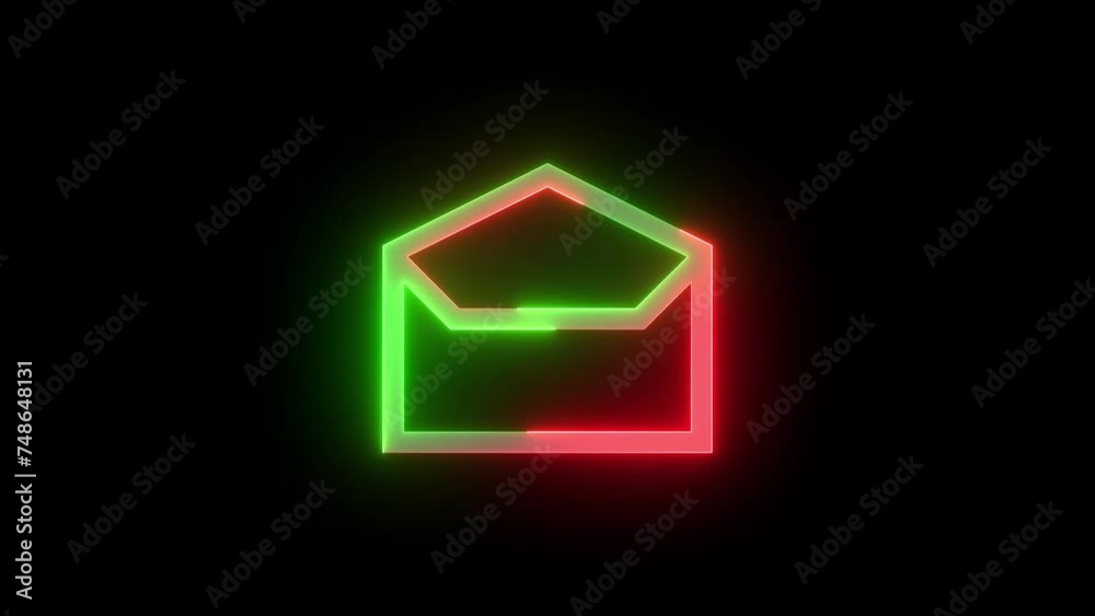 Neon read icon green red color glowing animation black background Neon read icon green red color glowing animation black background