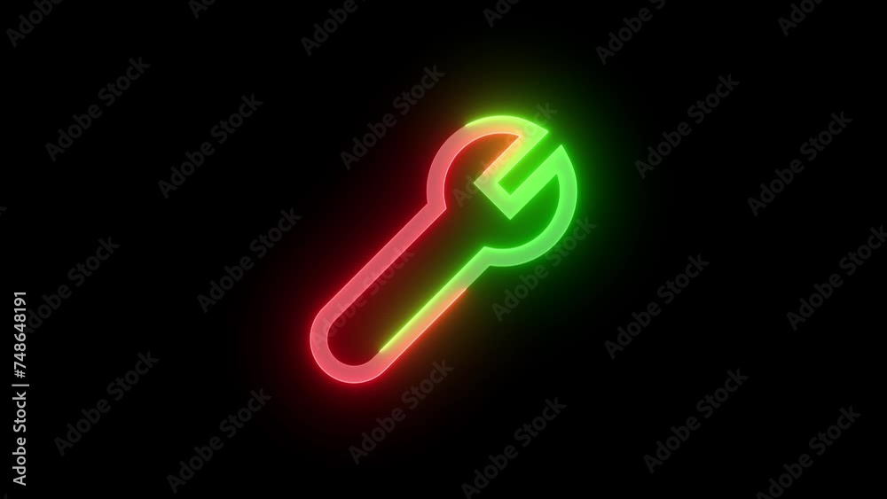 Neon repair icon green red color glowing animation black background Neon repair icon green red color glowing animation black background