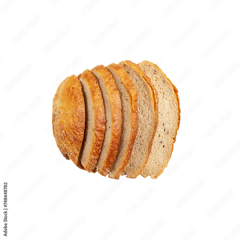 Isolated handmade fresh rye bread cut into slices on transparent background. Homemade natural rye baking. Healthy natural product Isolated handmade fresh rye bread cut into slices on transparent background. Homemade natural rye baking. Healthy natural product