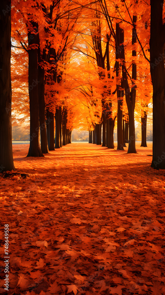 Scenic Autumn Landscape: Vibrant Fall Trees Creating a Serene, Natural Canopy of Colors