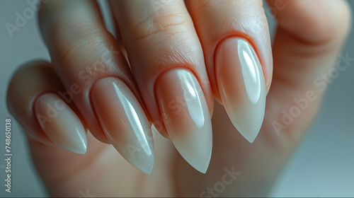 Elegant glamour beige pink pale yellow nails. Manicure salon business banner concept.