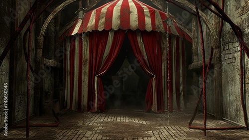 artificial intelligence image of a circus tent, a cozy place with exciting lights and colors