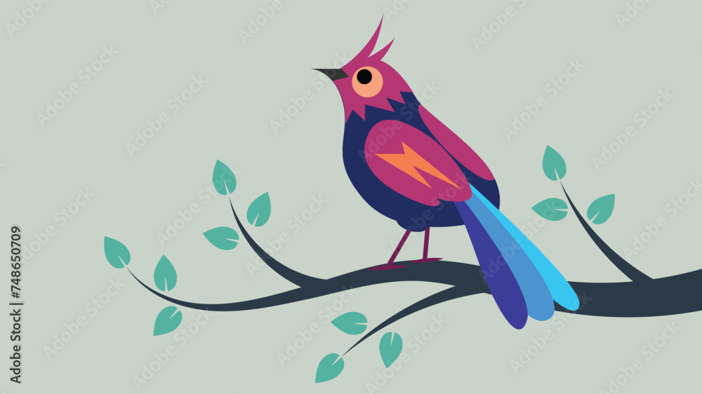 Bird on a Branch Flat Style. Birds nature and animals concept vector