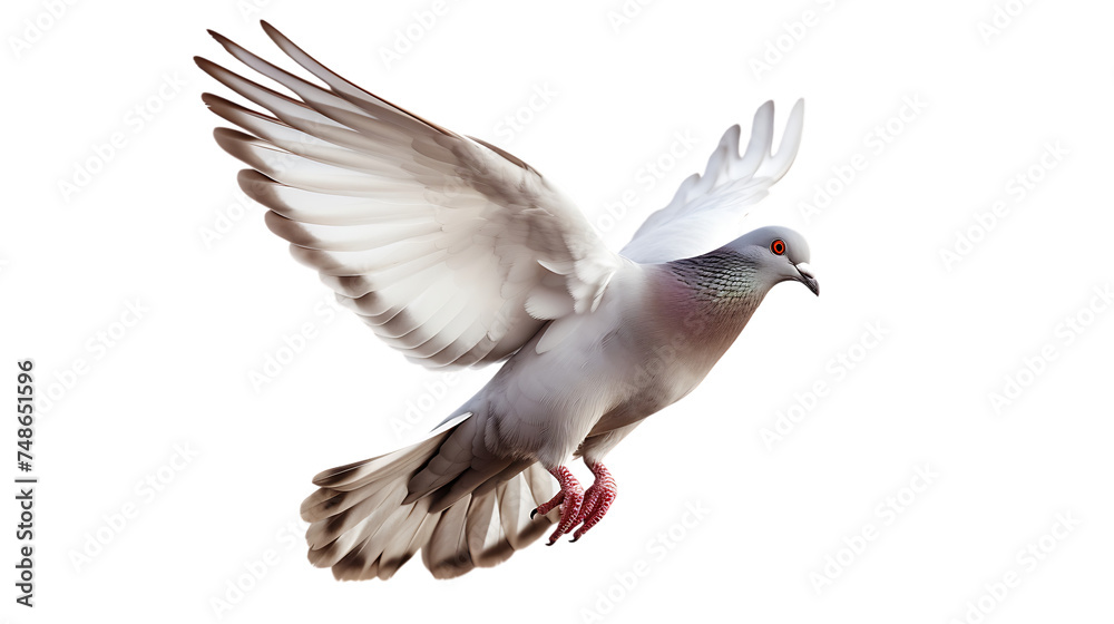 Obraz premium flying dove right side view isolated on transparent background