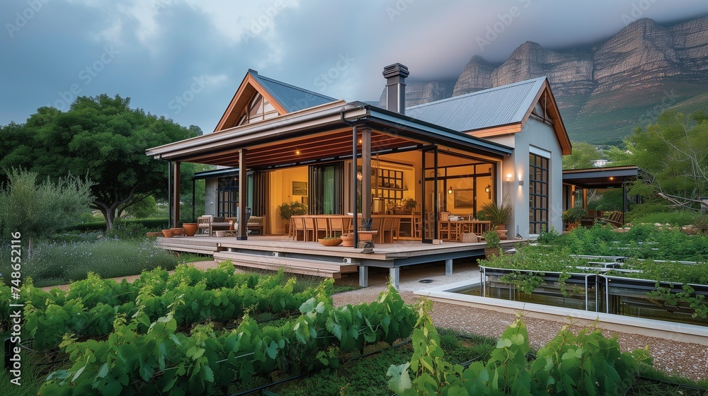 A Cape Town craftsman house, with a vineyard-facing veranda and a sustainable aquaponics garden