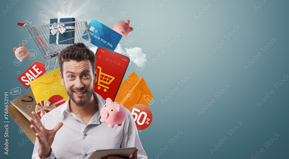 © stokkete - Excited man doing online shopping © stokkete - Excited man doing online shopping