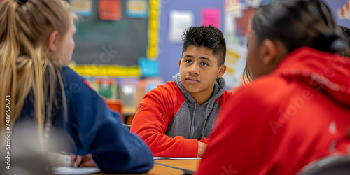 Portrait Of Male Secondary Or High School Student | A classroom scene where students are engaged in a discussion, reflecting diverse perspectives.