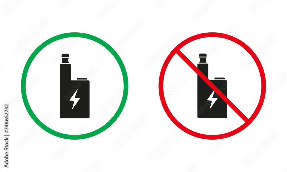 Vape Zone Red and Green Warning Signs. Vaping Place Silhouette Icons Set. Electric Cigarette Area Allowed, Smoking E-Cigarette Prohibited Symbol. Isolated Vector Illustration Vape Zone Red and Green Warning Signs. Vaping Place Silhouette Icons Set. Electric Cigarette Area Allowed, Smoking E-Cigarette Prohibited Symbol. Isolated Vector Illustration