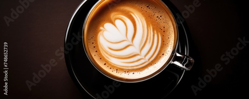 A cup of latte macchiato coffee. Top view.