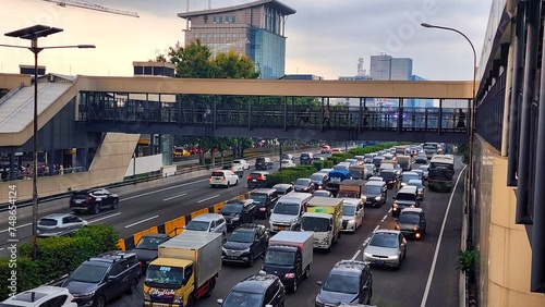 traffic jam in jakarta, indonesia