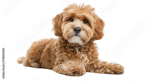 maltipoo golden color posing isolated over transparent background