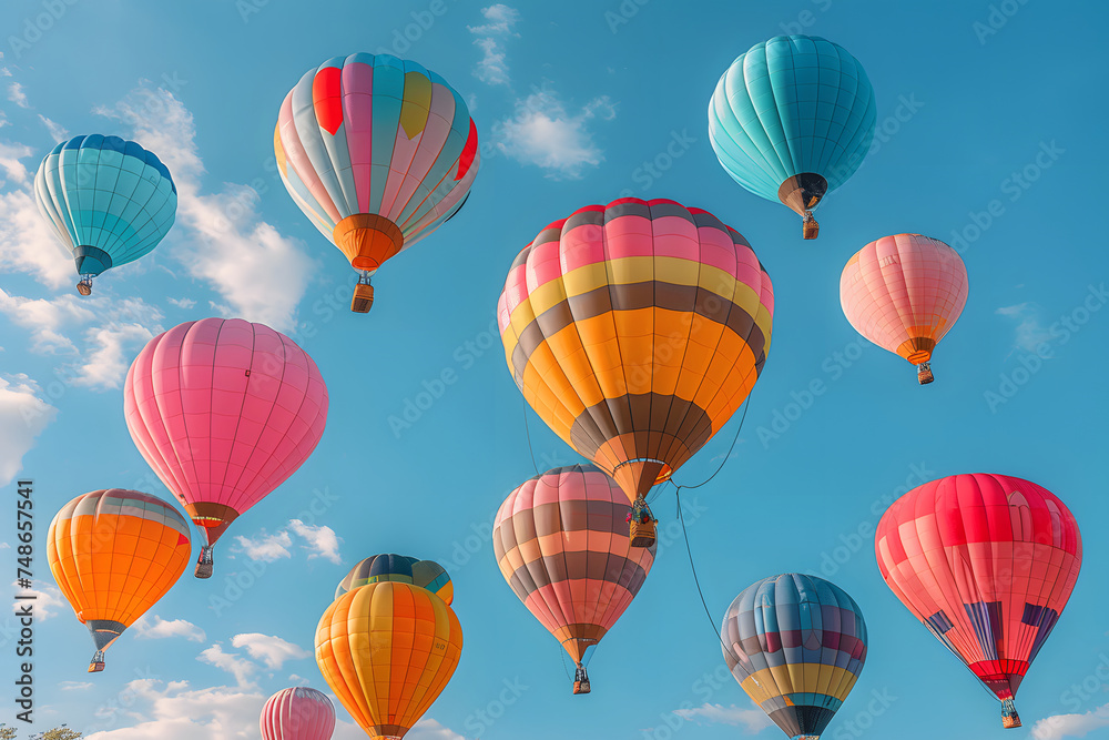 Obraz premium Colorful hot air balloons flying in the blue sky