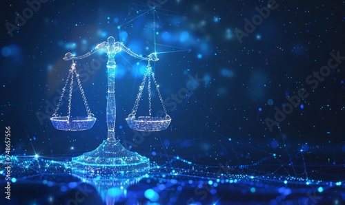 a glowing constellation of Libra, the scales, in a starry night sky over a city skyline. The bright stars form the outline of a balance scale, symbolizing justice, harmony, and fairness.