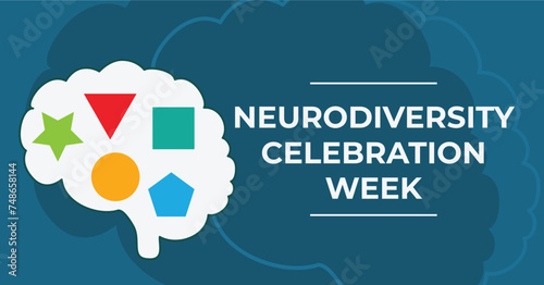Neurodiversity Celebration Week. Vector banner. Colored geometric shapes to show brain structure differences. photo