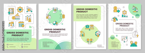 Gross domestic product green circle brochure template. Leaflet design with linear icons. Editable 4 vector layouts for presentation, annual reports. Arial-Bold, Myriad Pro-Regular fonts used