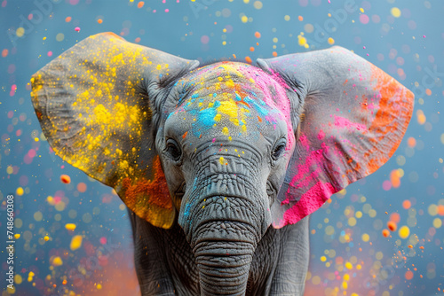 Elephant Happy Holi colorful, festival of colors, powder explosion background © MdNajmul