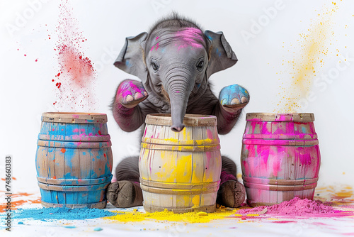 Elephant Happy Holi colorful, festival of colors, powder explosion background