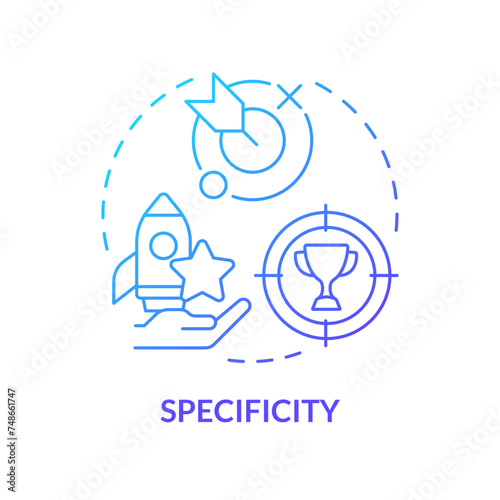 Specificity blue gradient concept icon. Employee recognition criteria. Performance appreciation. Boost morale. Round shape line illustration. Abstract idea. Graphic design. Easy to use