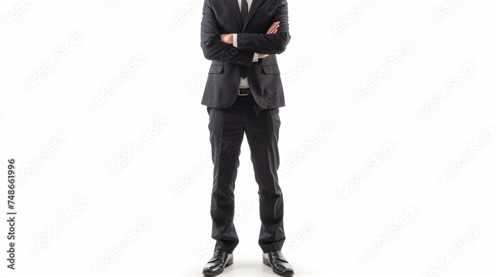 Broad shoulders office man standing on white background