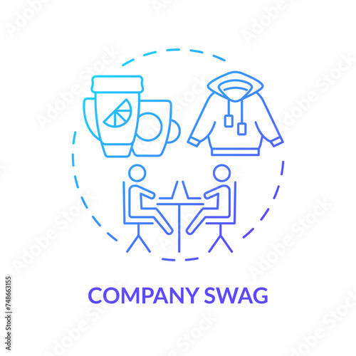 Company swag blue gradient concept icon. Office branded merchandise. Gifts for team members. Employee recognition. Round shape line illustration. Abstract idea. Graphic design. Easy to use