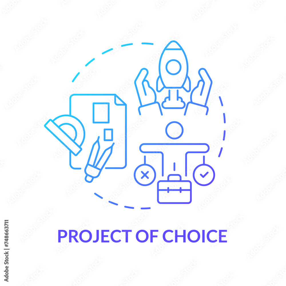 Project of choice blue gradient concept icon. Employee recognition. Lead project. Career opportunity. Project management. Round shape line illustration. Abstract idea. Graphic design. Easy to use