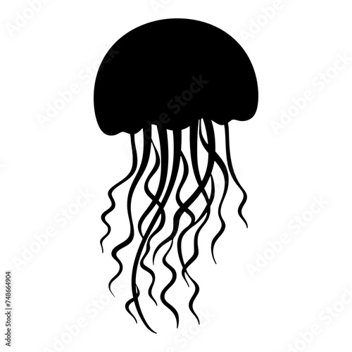 Jellyfish, jellyfish silhouette with white background, flat logotype jellyfish vector illustration