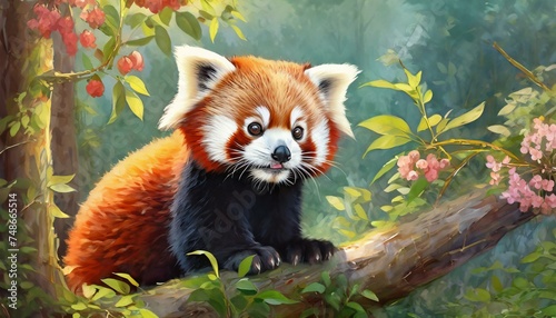 A cute panda in nature, beautiful red color animal 