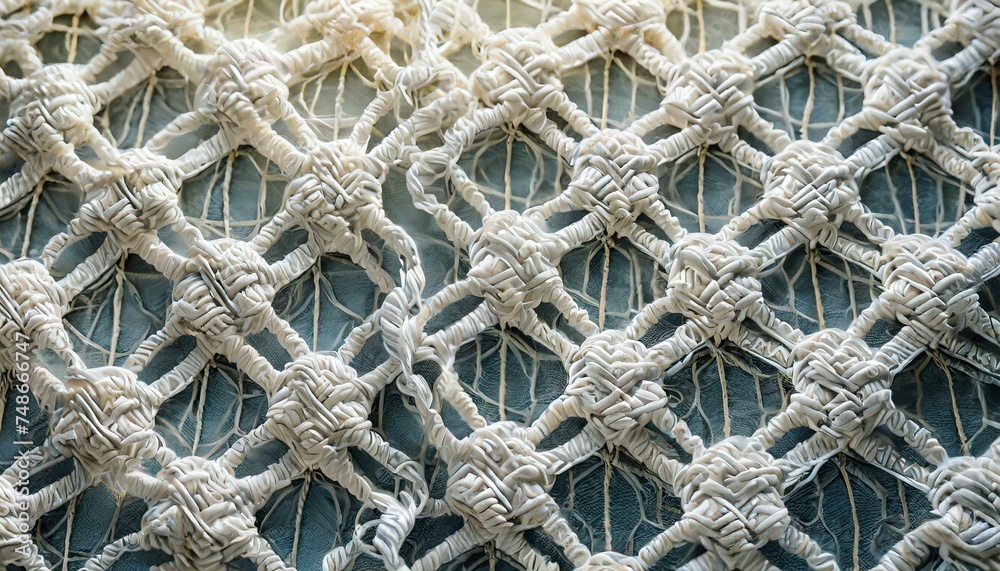 close up of a rope, Textile Tessellation: White Shoelaces Forming Honeycomb Harmony
