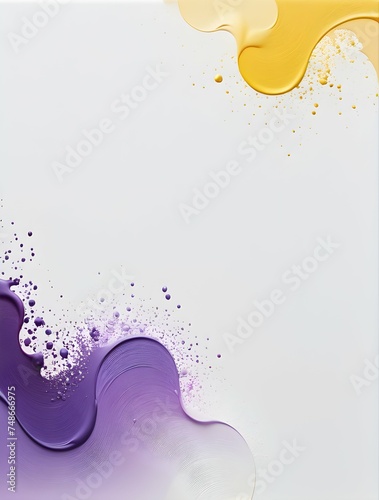 Yellow and Purple Gouache/Watercolor Paints Splashes on White Background