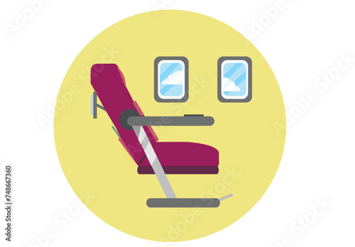 Red Reclining Passenger Seat Icon. Editable Clip Art.