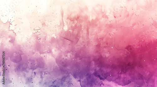 Abstract watercolor background with a smooth gradient from white to pink and purple. Delicate watercolor texture with paint splashes.