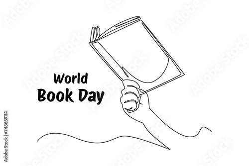 One single line draw of World book day banner and icon. banner and icon of book days. World book day event. Continuous line art vector illustration