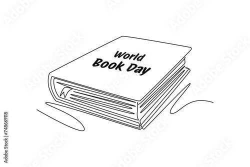 One single line draw of Spanduk dan ikon hari buku sedunia. banner and icon of book days. World book day event. Continuous line art vector illustration